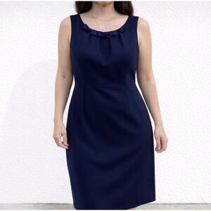 LK Bennett Navy Silk Blend Sheath Dress Womens US 8 Bow Neck Cocktail Midi